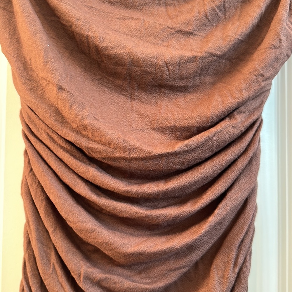 NAKED WARDROBE Ruched Long Sleeve Cutout Minidress in Chocolate XL NWOT - Picture 4 of 11